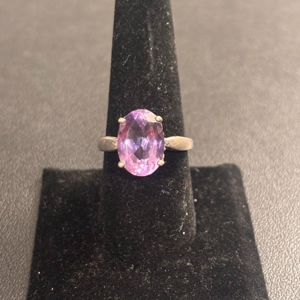 Vintage Kabana Sterling Silver Natural Amethyst Gemstone Open Work Ring Size 9